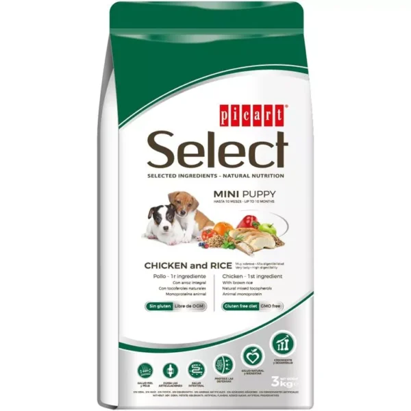 Select, אוכל לגורי כלבים מגזע קטן על בסיס עוף. 3 ק"ג