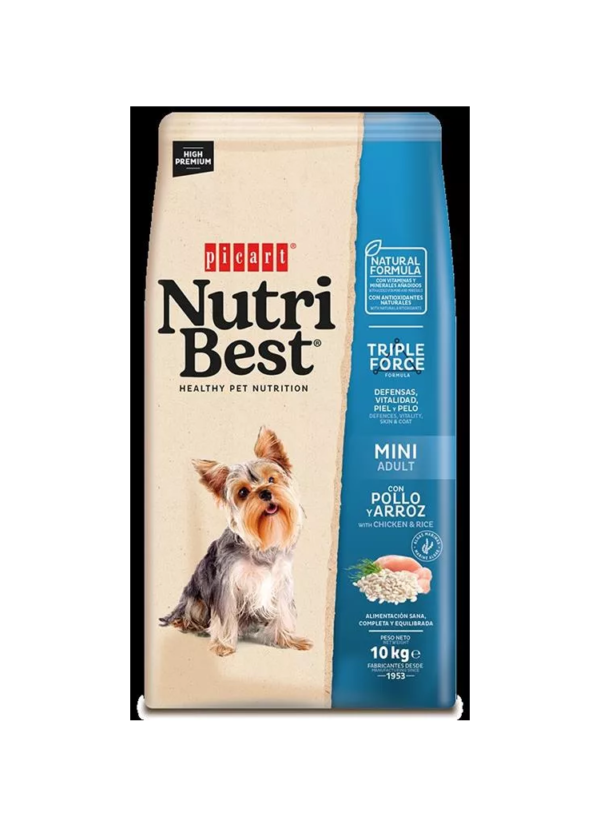 Nutribest, מזון לכלב בוגר מגזע קטן על בסיס עוף ואורז. 10 ק"ג