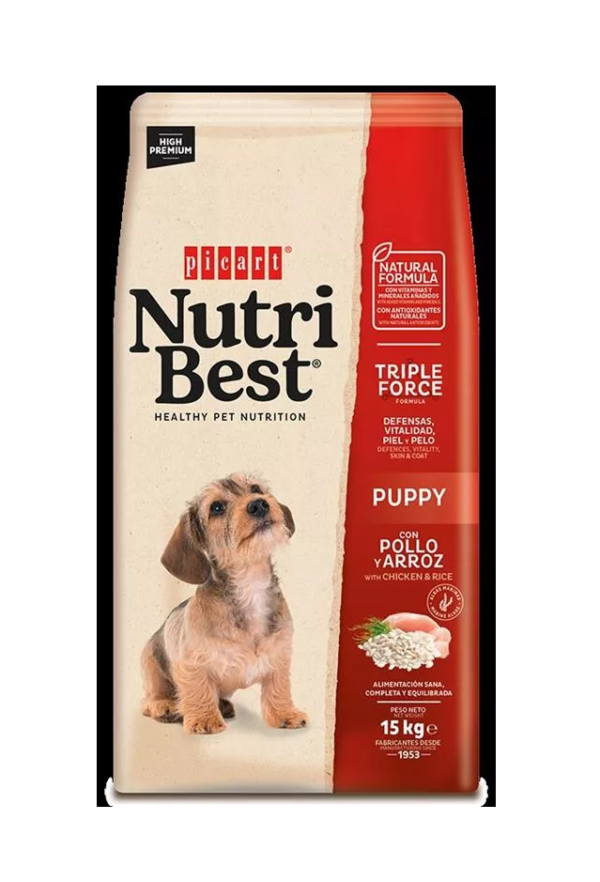 Nutribest, מזון לגורי כלבים על בסיס עוף ואורז. 3 ק"ג