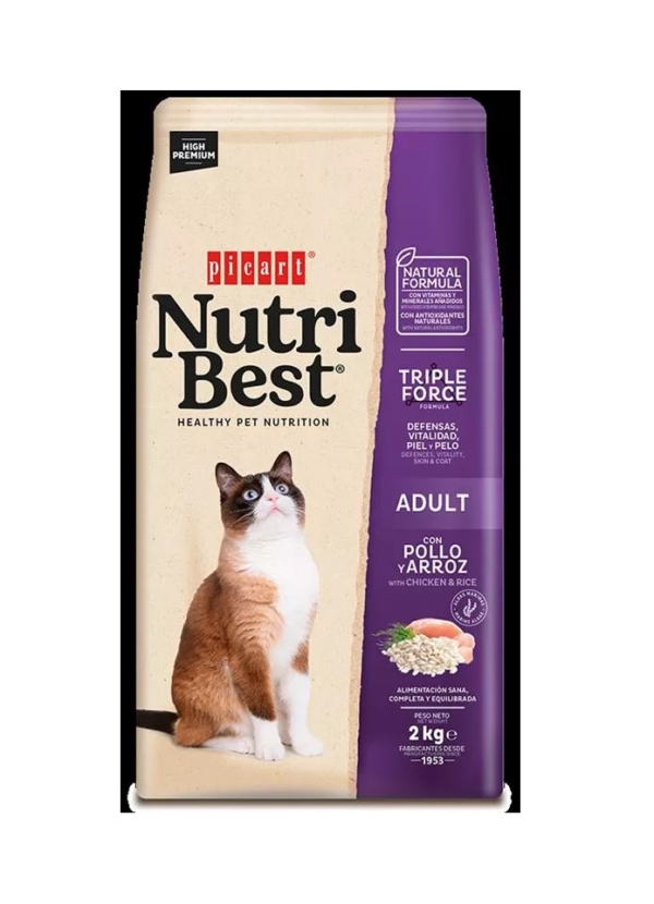 Nutribest, אוכל לחתול בוגר על בסיס עוף ואורז. 2 ק"ג